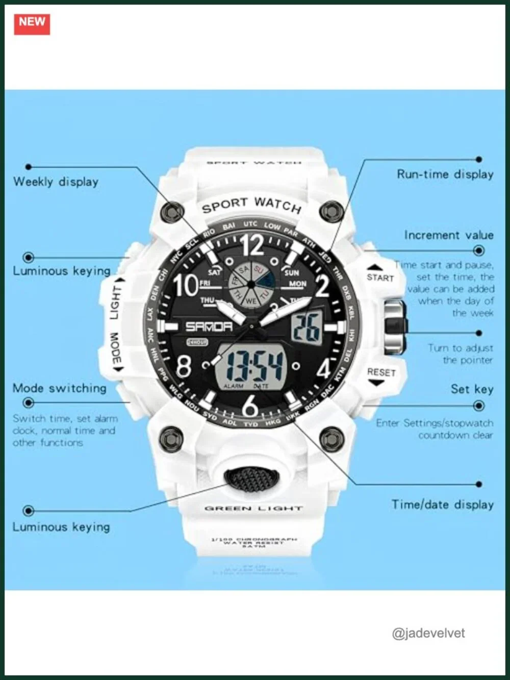 Gosasa Womens Digital Sports Watch 5ATM Waterproof LED Light Large Face